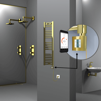 Radiva - Haiti Electric Towel Warmer 300x1100 Flat Gold (KTX4 Thermostat) 200 Watt Spiral Cable