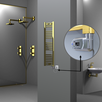 Radiva - Haiti Electric Towel Warmer 300x1100 Flat Gold (Thesis Thermostat) 200 Watt