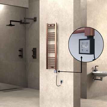  - Haiti Electric Towel Warmer 300x1100 Flat Antique Copper Gloss (KTX3 Thermostat) 200 Watt Spiral Cable