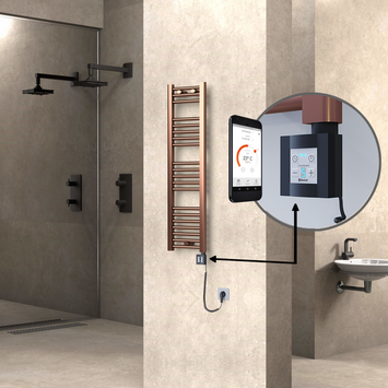  - Haiti Electric Towel Warmer 300x1100 Flat Antique Copper Gloss (KTX4 Thermostat) 200 Watt Spiral Cable