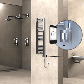  - Haiti Electric Towel Warmer 300x1100 Flat Chrome (KTX4 Thermostat) 200 Watt Spiral Cable