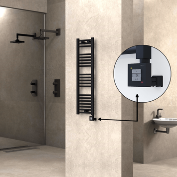 Radiva - Haiti Electric Towel Warmer 300x1100 Flat Black Matt (KTX1 Thermostat) 300 Watt