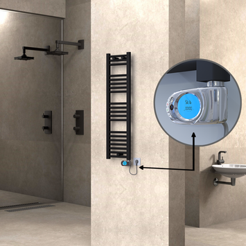 Radiva - Haiti Electric Towel Warmer 300x1100 Flat Black Matt (Musa Thermostat) 300 Watt