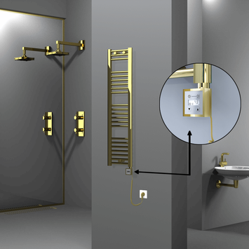 Radiva - Haiti Electric Towel Warmer 300x1200 Flat Gold (KTX3 Thermostat) 200 Watt Spiral Cable