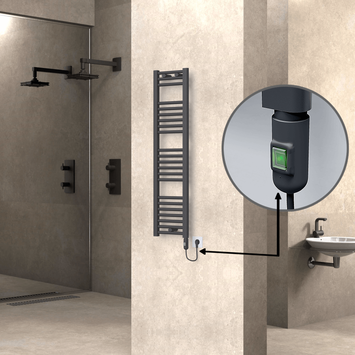 Radiva - Haiti Electric Towel Warmer 300x1200 Flat Anthracite Textured (On/Off Button) 300 Watt