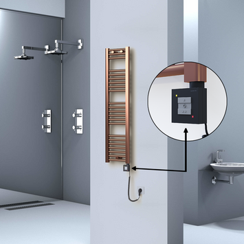 - Haiti Electric Towel Warmer 300x1200 Flat Antique Copper Gloss (KTX1 Thermostat) 200 Watt Spiral Cable