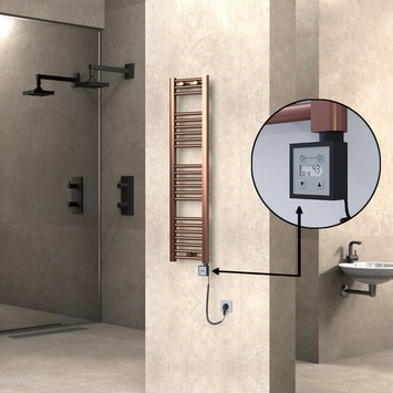 Radiva - Haiti Electric Towel Warmer 300x1200 Flat Antique Copper Gloss (KTX3 Thermostat) 200 Watt Spiral Cable
