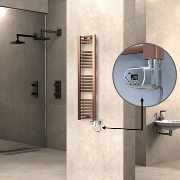 Radiva - Haiti Electric Towel Warmer 300x1200 Flat Antique Copper Gloss (Thesis Thermostat) 200 Watt