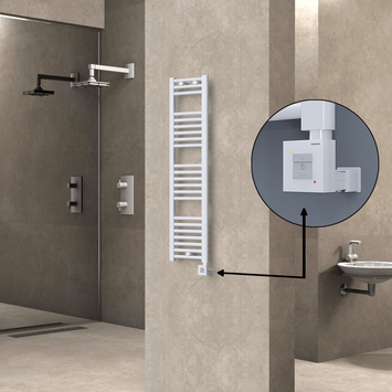 Radiva - Haiti Electric Towel Warmer 300x1200 Flat White Gloss (KTX1 Thermostat) 300 Watt