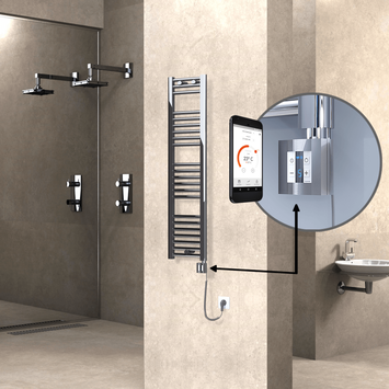  - Haiti Electric Towel Warmer 300x1200 Flat Chrome (KTX4 Thermostat) 200 Watt Spiral Cable