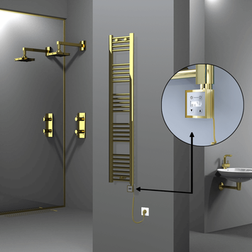 Radiva - Haiti Electric Towel Warmer 300x1500 Flat Gold (KTX3 Thermostat) 300 Watt Spiral Cable