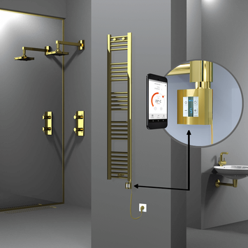 Radiva - Haiti Electric Towel Warmer 300x1500 Flat Gold (KTX4 Thermostat) 300 Watt Spiral Cable