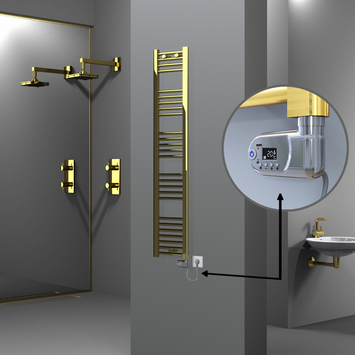 Radiva - Haiti Electric Towel Warmer 300x1500 Flat Gold (Thesis Thermostat) 300 Watt