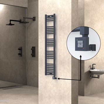 Radiva - Haiti Electric Towel Warmer 300x1500 Flat Anthracite Textured (KTX1 Thermostat) 600 Watt
