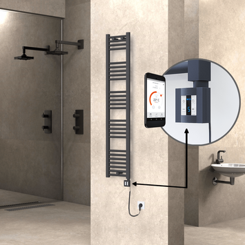 Radiva - Haiti Sèche Serviettes Electrique 300x1500 Anthracite Ktx4 600 Watt Câble en spirale