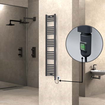 Radiva - Haiti Electric Towel Warmer 300x1500 Flat Anthracite Textured (On/Off Button) 600 Watt