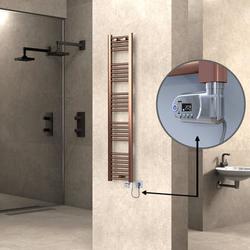 Radiva - Haiti Electric Towel Warmer 300x1500 Flat Antique Copper Gloss (Thesis Thermostat) 300 Watt