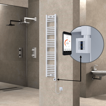  - Haiti Electric Towel Warmer 300x1500 Flat White Gloss (KTX4 Thermostat) 600 Watt Spiral Cable