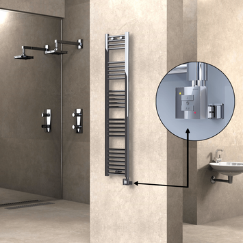 Radiva - Haiti Electric Towel Warmer 300x1500 Flat Chrome (KTX1 Thermostat) 300 Watt