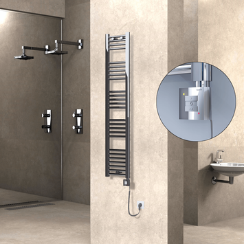 Radiva - Haiti Electric Towel Warmer 300x1500 Flat Chrome (KTX1 Thermostat) 300 Watt Spiral Cable