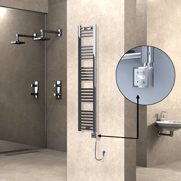 Radiva - HAITI Elektrikli Havlupan 300x1500 Düz Krom (KTX3 Termostat) 300W Spiral Kablolu