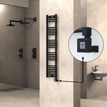 Radiva - Haiti Electric Towel Warmer 300x1500 Flat Black Matt (KTX1 Thermostat) 600 Watt