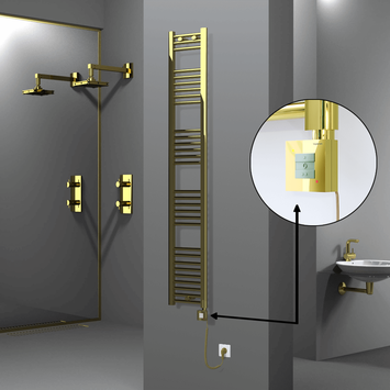 Radiva - Haiti Electric Towel Warmer 300x1800 Flat Gold (KTX1 Thermostat) 300 Watt Spiral Cable