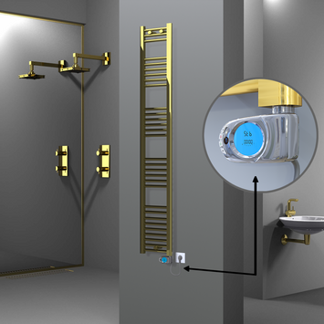 Radiva - Haiti Electric Towel Warmer 300x1800 Flat Gold (Musa Thermostat) 300 Watt