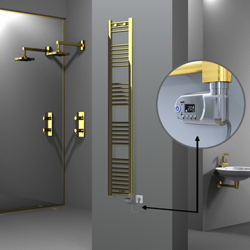 Radiva - Haiti Electric Towel Warmer 300x1800 Flat Gold (Thesis Thermostat) 300 Watt