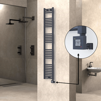 Radiva - Haiti Electric Towel Warmer 300x1800 Flat Anthracite Textured (KTX1 Thermostat) 600 Watt