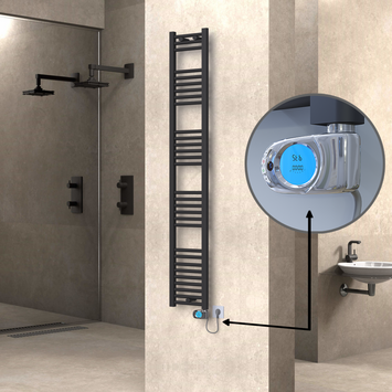 Radiva - Haiti Electric Towel Warmer 300x1800 Flat Anthracite Textured (Musa Thermostat) 600 Watt