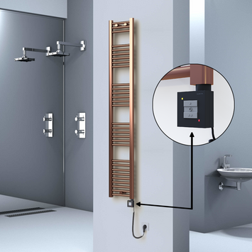  - Haiti Electric Towel Warmer 300x1800 Flat Antique Copper Gloss (KTX1 Thermostat) 300 Watt Spiral Cable