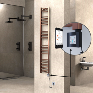  - Haiti Electric Towel Warmer 300x1800 Flat Antique Copper Gloss (KTX4 Thermostat) 300 Watt Spiral Cable