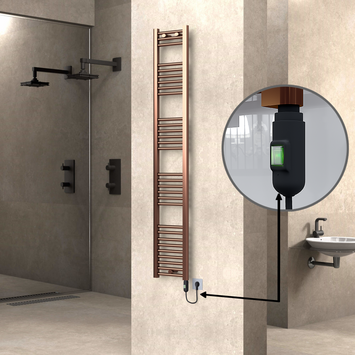  - Haiti Electric Towel Warmer 300x1800 Flat Antique Copper Gloss (On/Off Button) 300 Watt