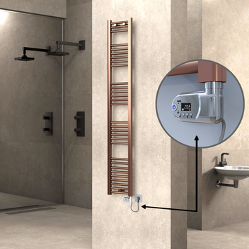  - Haiti Electric Towel Warmer 300x1800 Flat Antique Copper Gloss (Thesis Thermostat) 300 Watt