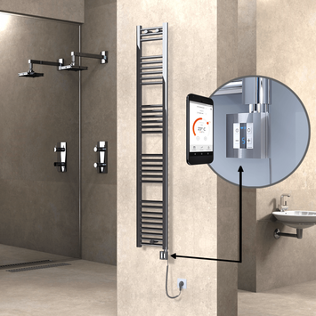  - Haiti Electric Towel Warmer 300x1800 Flat Chrome (KTX4 Thermostat) 300 Watt Spiral Cable