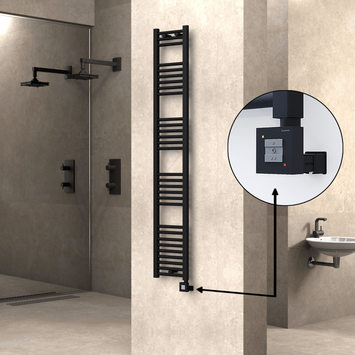 Radiva - Haiti Electric Towel Warmer 300x1800 Flat Black Matt (KTX1 Thermostat) 600 Watt