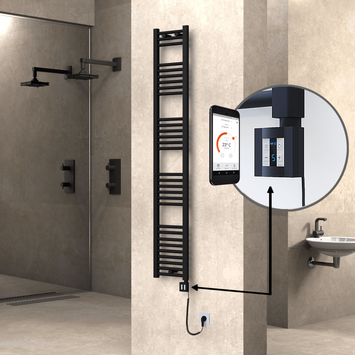 Radiva - Haiti Sèche Serviettes Electrique 300x1800 Noir mat Ktx4 600 Watt Câble en spirale