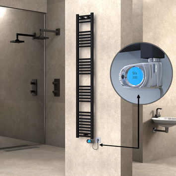 Radiva - Haiti Sèche Serviettes Electrique 300x1800 Noir mat (Thermostat Musa) 600 Watt