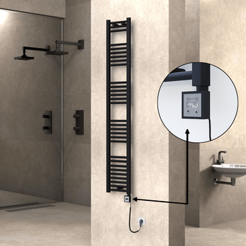Radiva - Haiti Elektrikli Havlupan 300x1800 Siyah (KTX3 Termostat) 600W Spiral Kablolu
