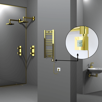 Radiva - Haiti Electric Towel Warmer 300x700 Flat Gold (KTX1 Thermostat) 200 Watt Spiral Cable