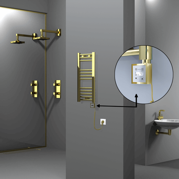 Radiva - Haiti Electric Towel Warmer 300x700 Flat Gold (KTX3 Thermostat) 200 Watt Spiral Cable