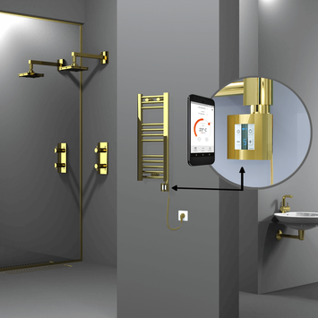 Radiva - Haiti Electric Towel Warmer 300x700 Flat Gold (KTX4 Thermostat) 200 Watt Spiral Cable