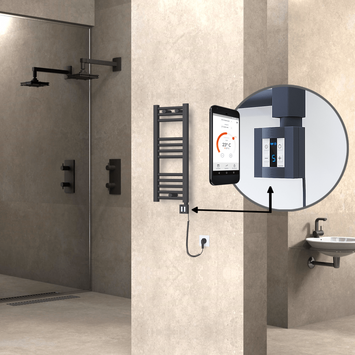 Radiva - Haiti Electric Towel Warmer 300x700 Flat Anthracite Textured (KTX4 Thermostat) 200 Watt Spiral Cable