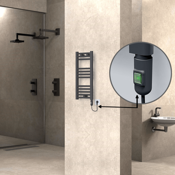 Radiva - Haiti Electric Towel Warmer 300x700 Flat Anthracite Textured (On/Off Button) 200 Watt