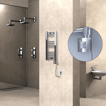  - Haiti Electric Towel Warmer 300x700 Flat Chrome (KTX1 Thermostat) 200 Watt Spiral Cable