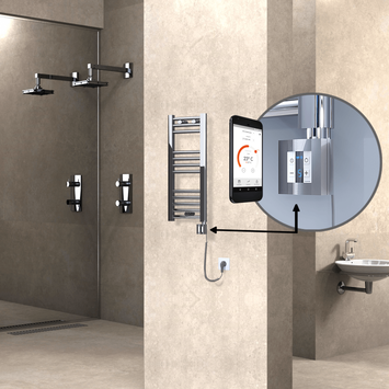  - Haiti Electric Towel Warmer 300x700 Flat Chrome (KTX4 Thermostat) 200 Watt Spiral Cable