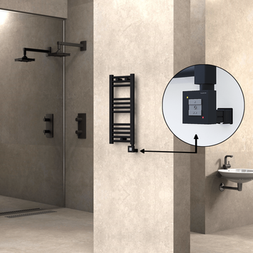 Radiva - Haiti Electric Towel Warmer 300x700 Flat Black Matt (KTX1 Thermostat) 200 Watt