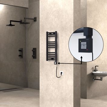 Radiva - Haiti Electric Towel Warmer 300x700 Flat Black Matt (KTX1 Thermostat) 200 Watt Spiral Cable