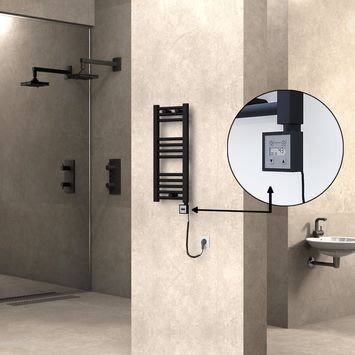 Radiva - Haiti Electric Towel Warmer 300x700 Flat Black Matt (KTX3 Thermostat) 200 Watt Spiral Cable